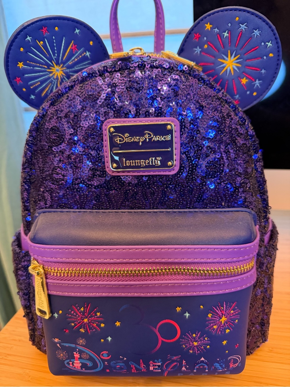 Loungefly Purple Sequin Disney Parks Fireworks Mini Backpack